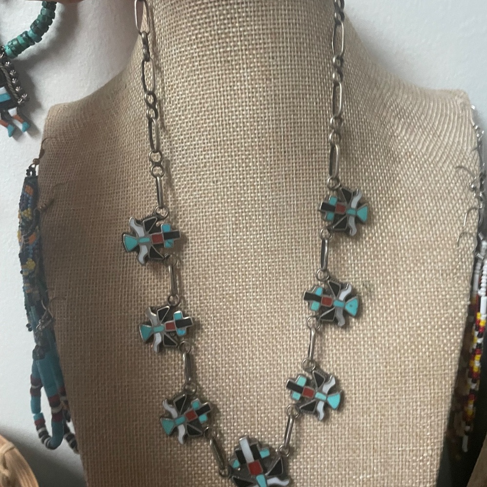 RARE! Old Pawn Native American knifewing katchina inlaid necklace & ring set!🤠 - Picture 2 of 13